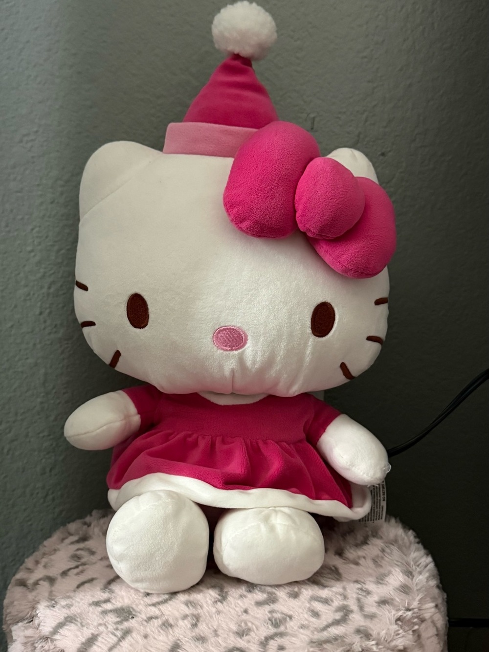 Christmas Santa Hello Kitty Plush in White and Hot Pink with Bow